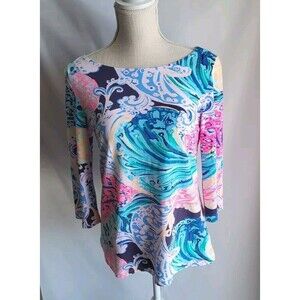 Lilly Pulitzer All that she wants Waverly Multicolor Floral 3/4 Sleeves Blouse S
